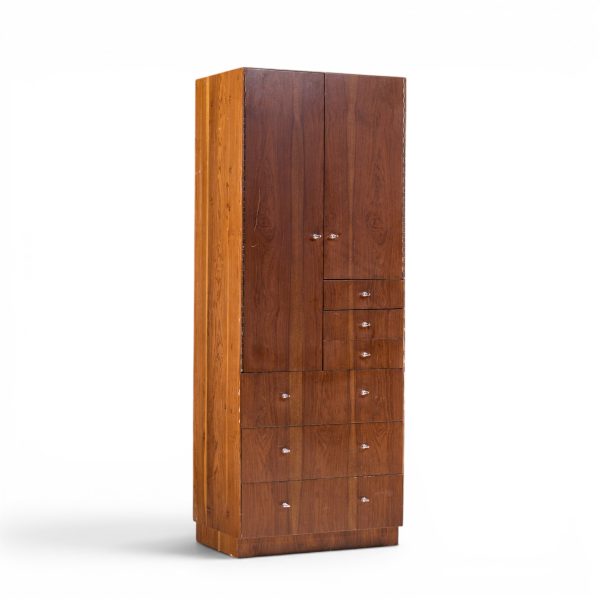 directional mid century walnut and chrome armoire dresser