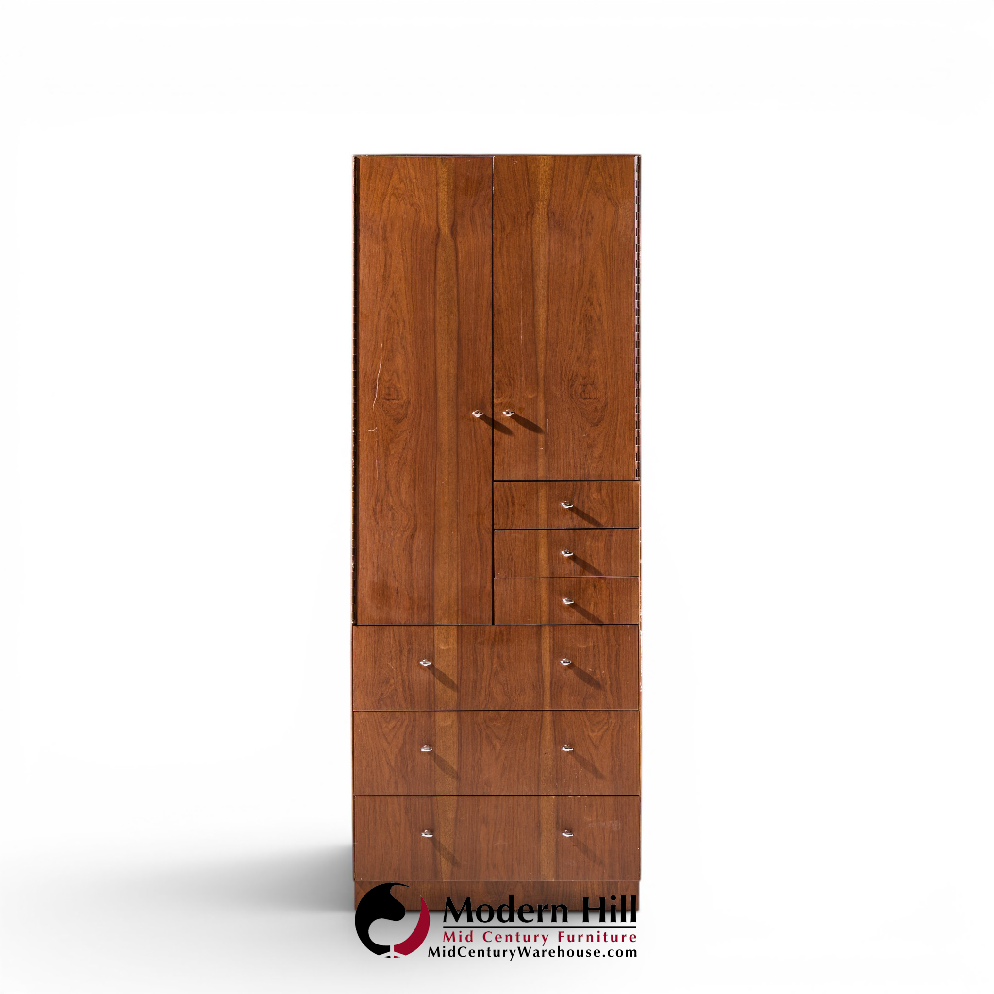 directional mid century walnut and chrome armoire dresser
