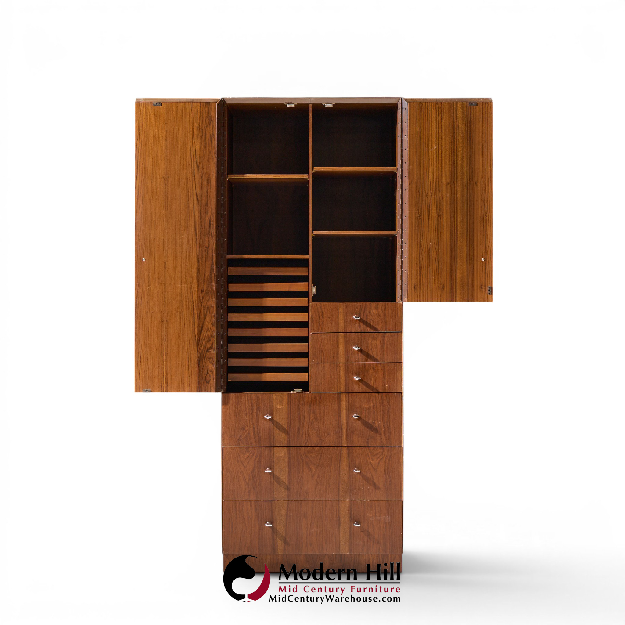 directional mid century walnut and chrome armoire dresser