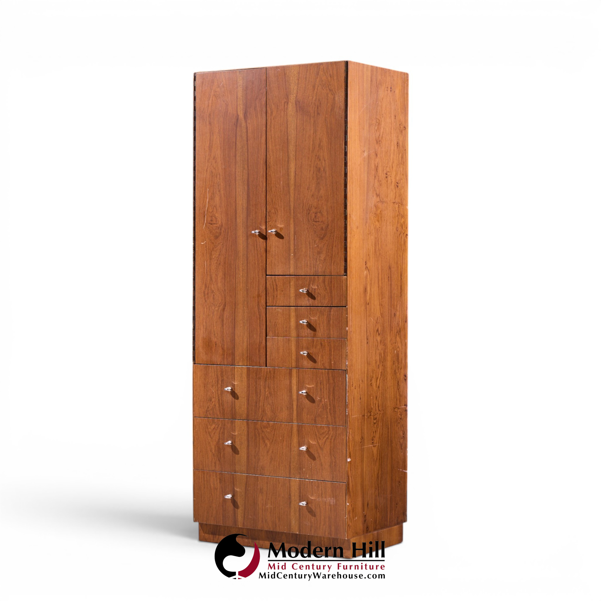 directional mid century walnut and chrome armoire dresser