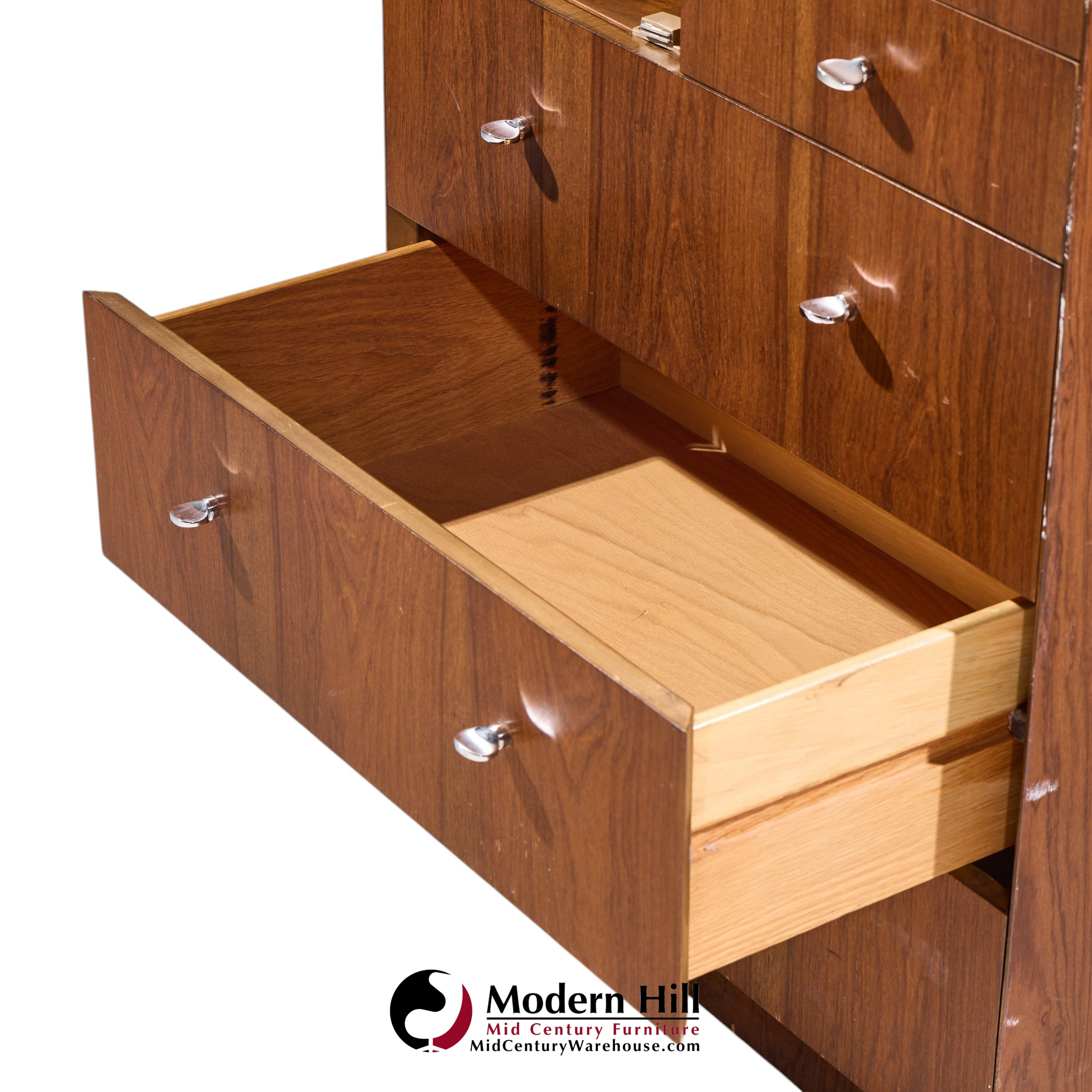 directional mid century walnut and chrome armoire dresser
