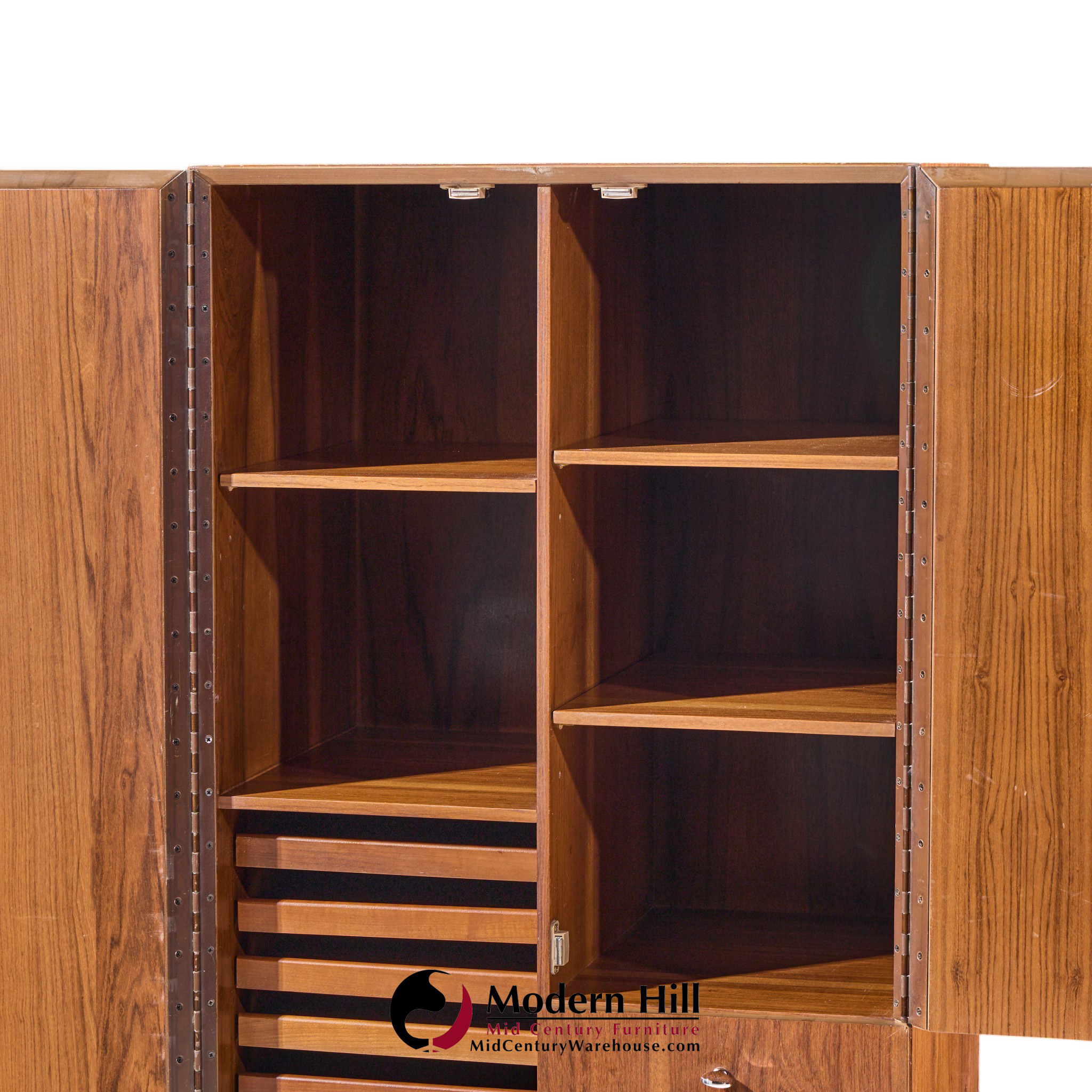 directional mid century walnut and chrome armoire dresser