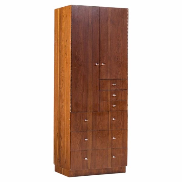 directional mid century walnut and chrome armoire dresser