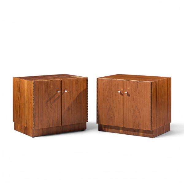 directional mid century walnut and chrome nightstands - pair