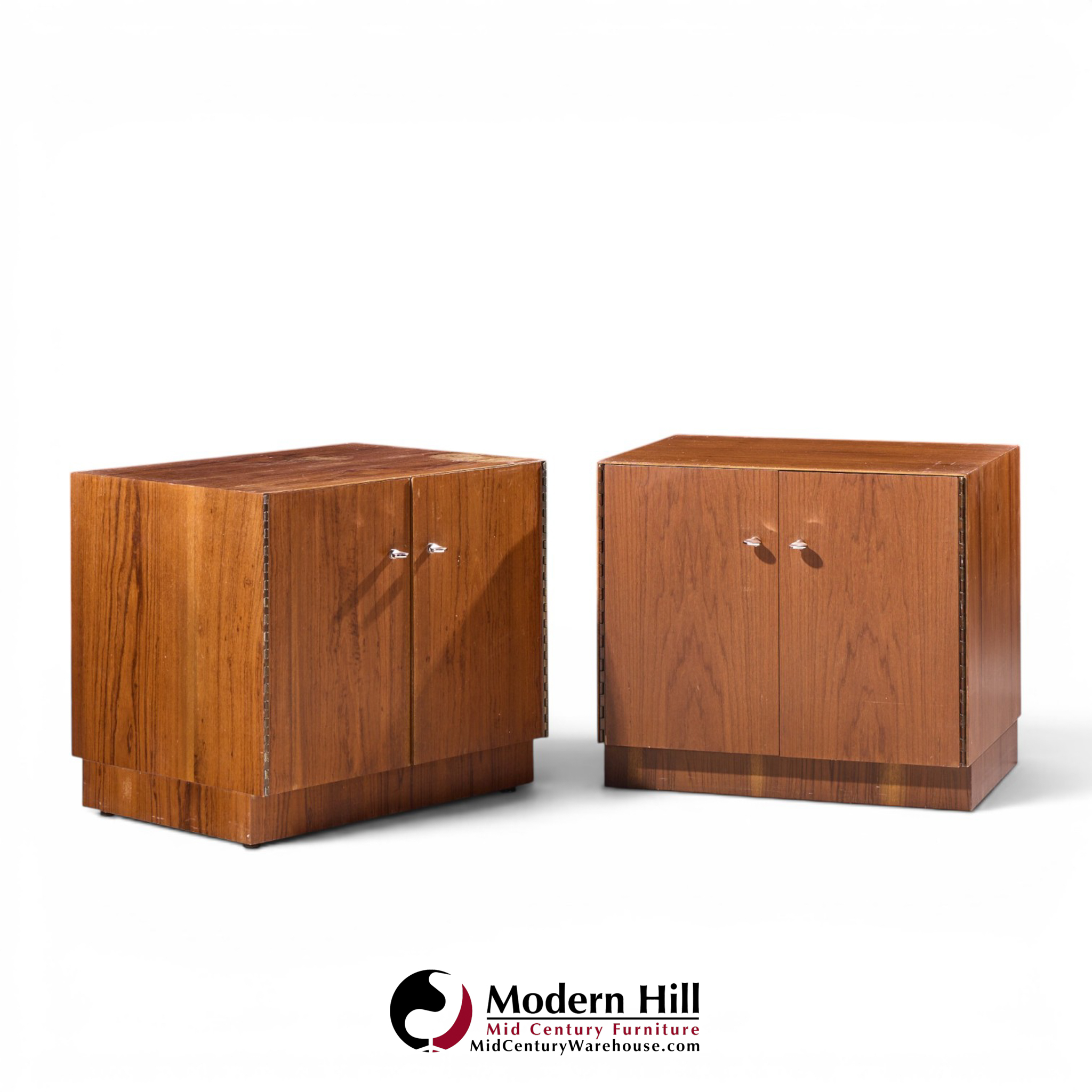 directional mid century walnut and chrome nightstands - pair