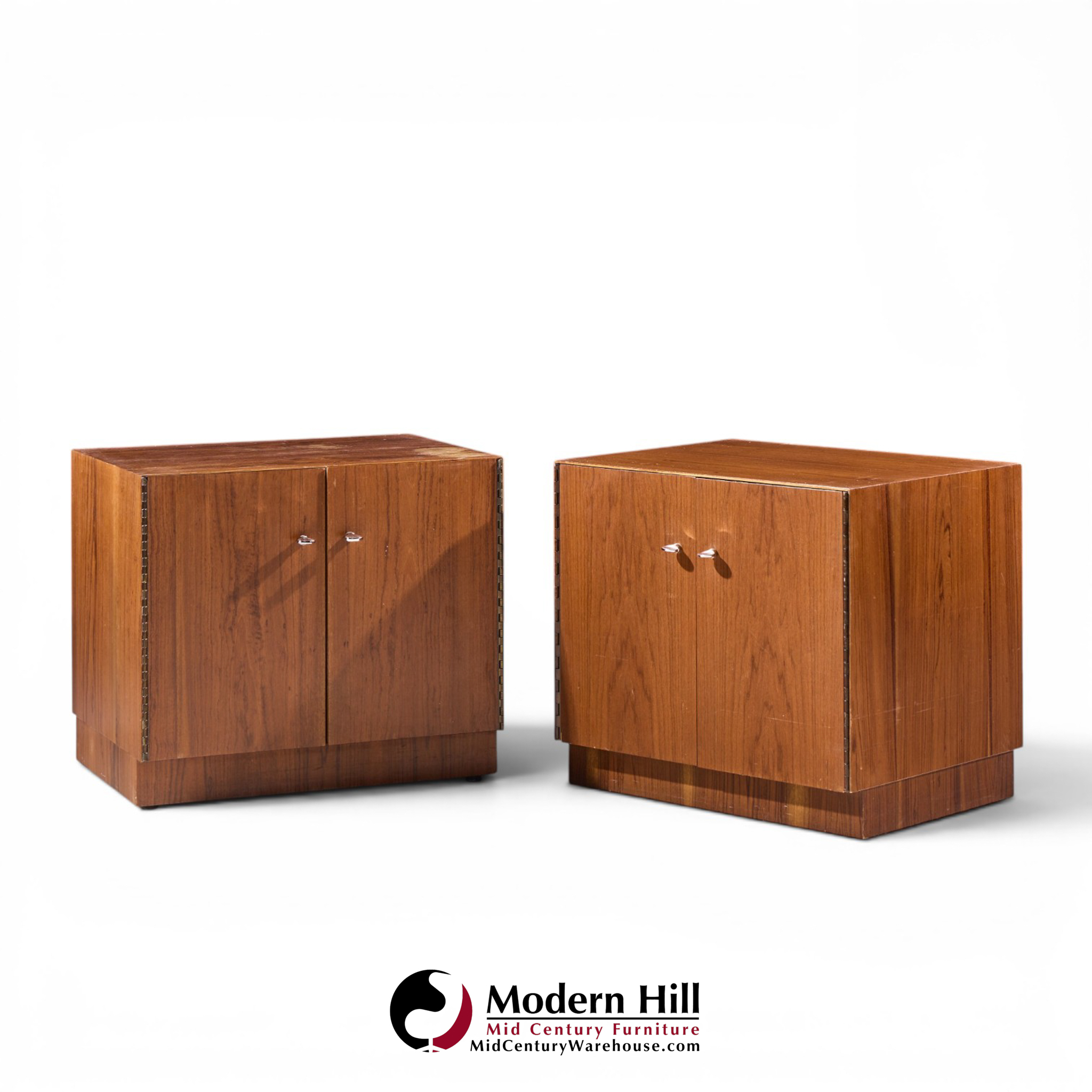 directional mid century walnut and chrome nightstands - pair