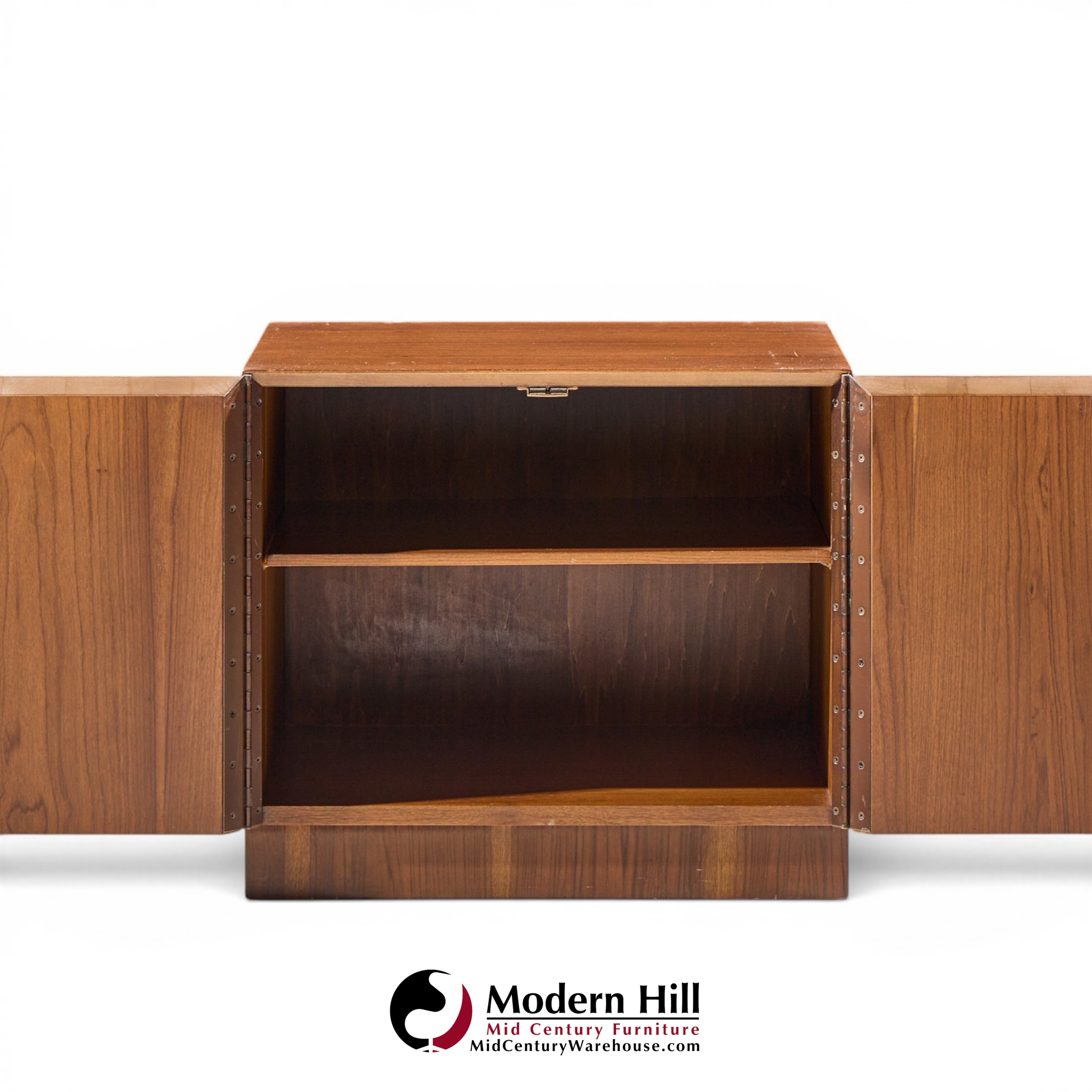directional mid century walnut and chrome nightstands - pair