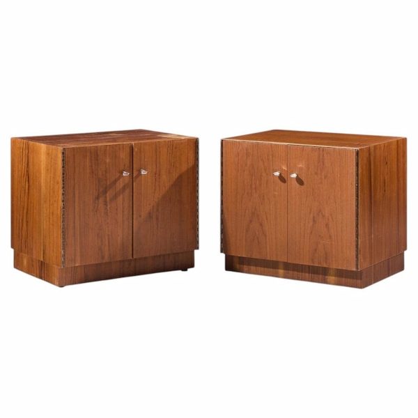 directional mid century walnut and chrome nightstands - pair