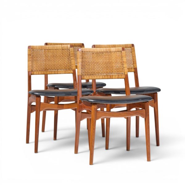 e. knudsen for jensen & lykkegaard model 47 mid century danish teak and cane dining chairs - set of 4