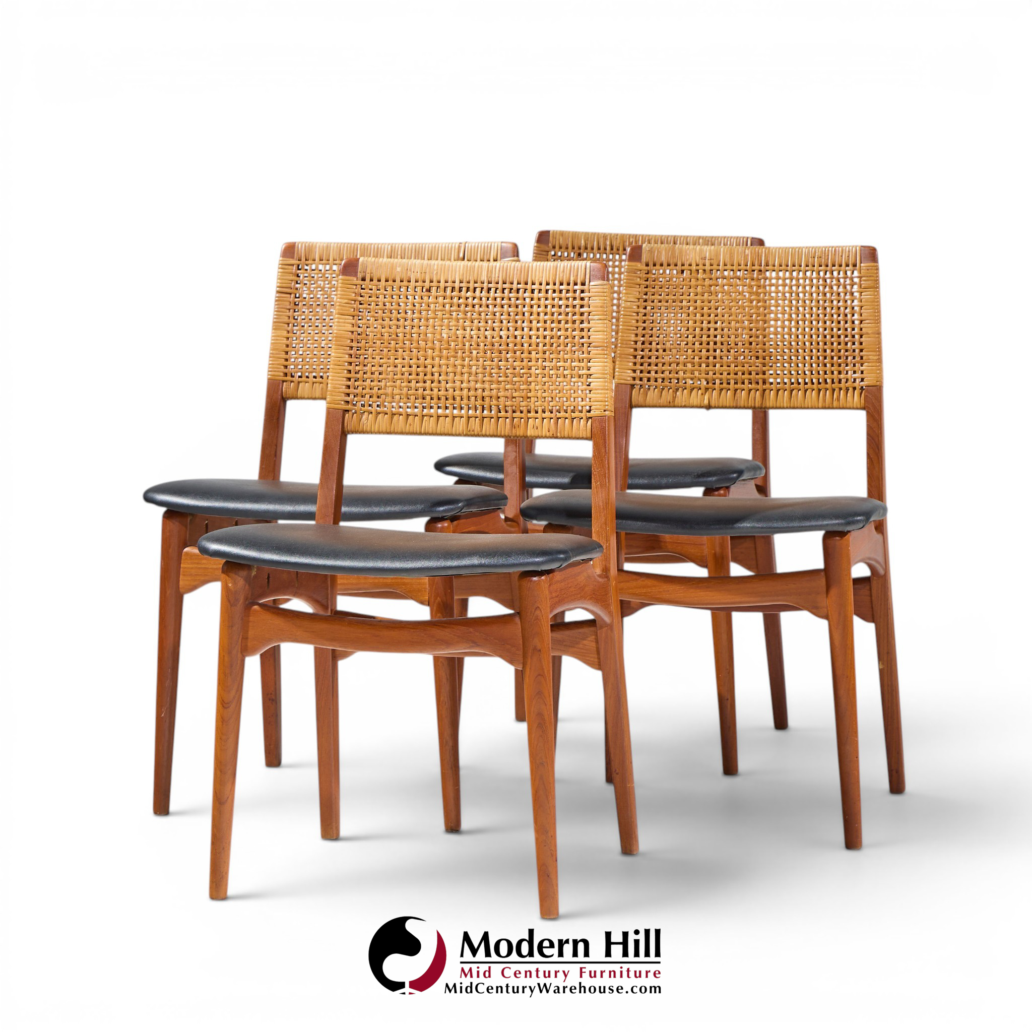 e. knudsen for jensen & lykkegaard model 47 mid century danish teak and cane dining chairs - set of 4