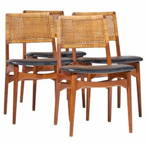 e. knudsen for jensen & lykkegaard model 47 mid century danish teak and cane dining chairs - set of 4