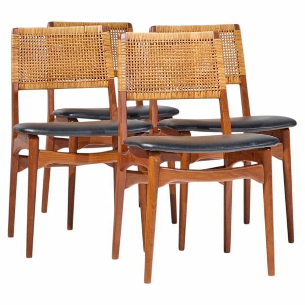 e. knudsen for jensen & lykkegaard model 47 mid century danish teak and cane dining chairs - set of 4
