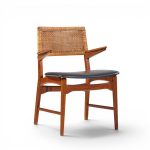 e. knudsen for jensen & lykkegaard model 48 mid century danish teak and cane dining arm chair