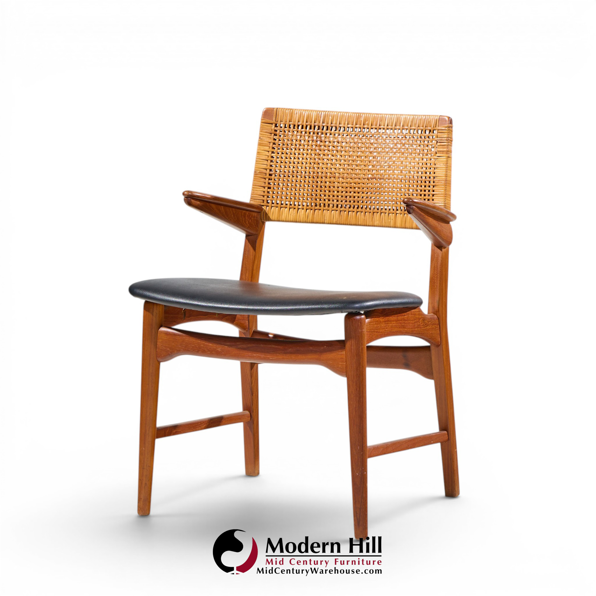 e. knudsen for jensen & lykkegaard model 48 mid century danish teak and cane dining arm chair