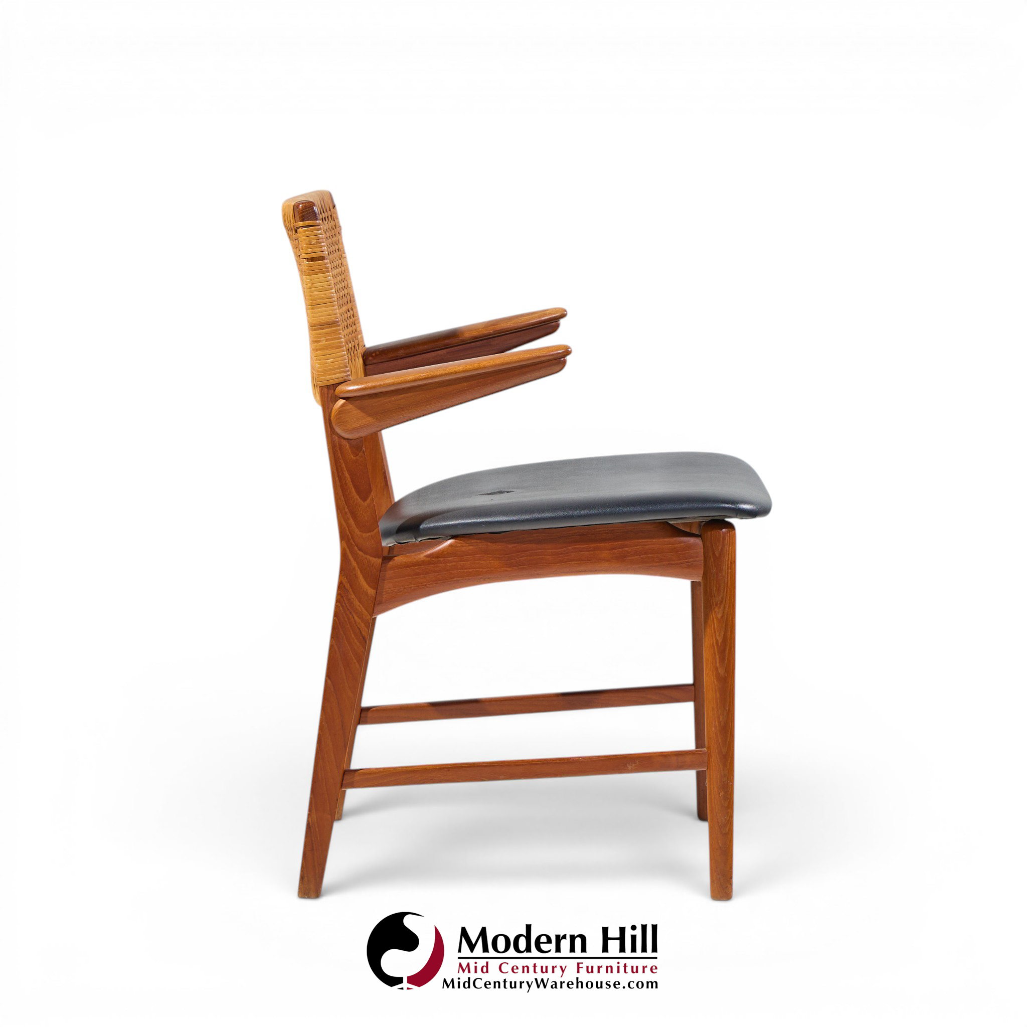 e. knudsen for jensen & lykkegaard model 48 mid century danish teak and cane dining arm chair