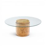 edward wormley for dunbar mid century burlwood pedestal drum coffee table