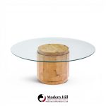 edward wormley for dunbar mid century burlwood pedestal drum coffee table