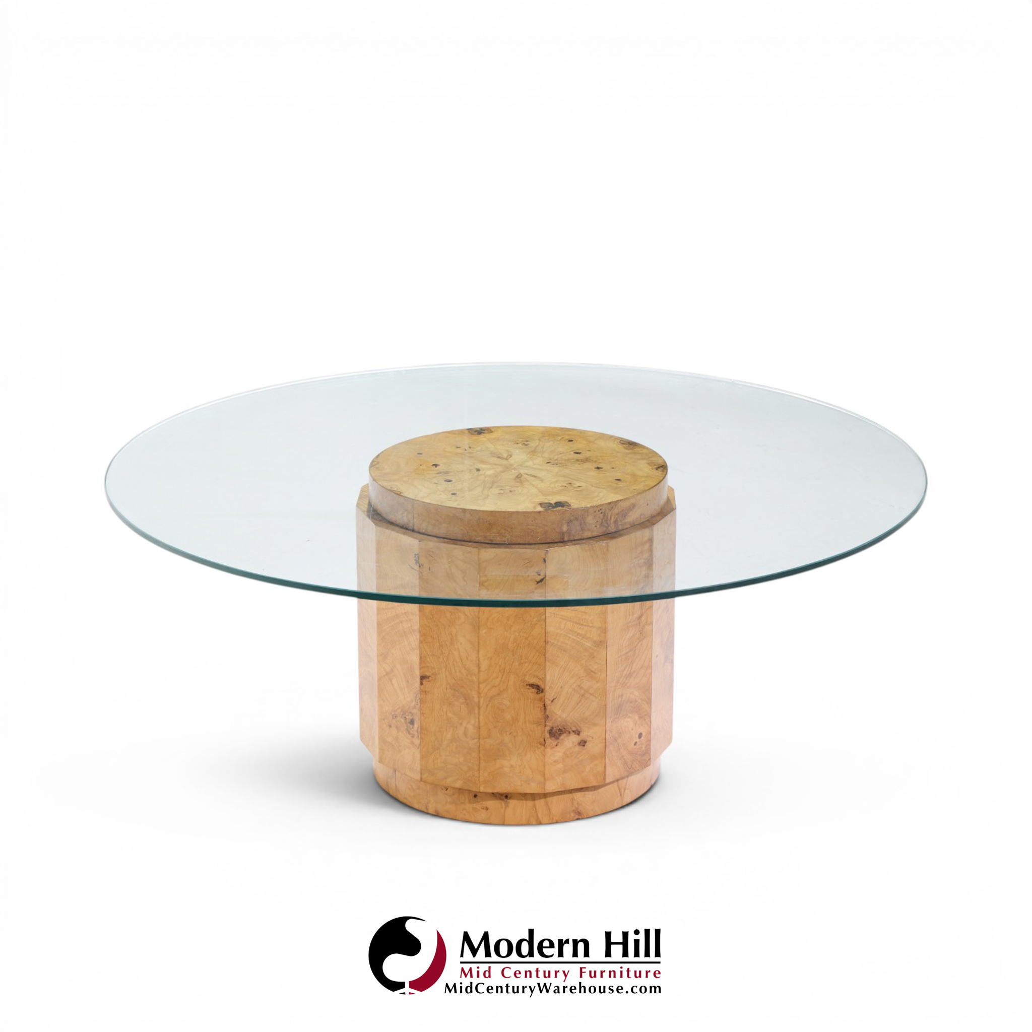 edward wormley for dunbar mid century burlwood pedestal drum coffee table