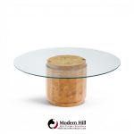 edward wormley for dunbar mid century burlwood pedestal drum coffee table
