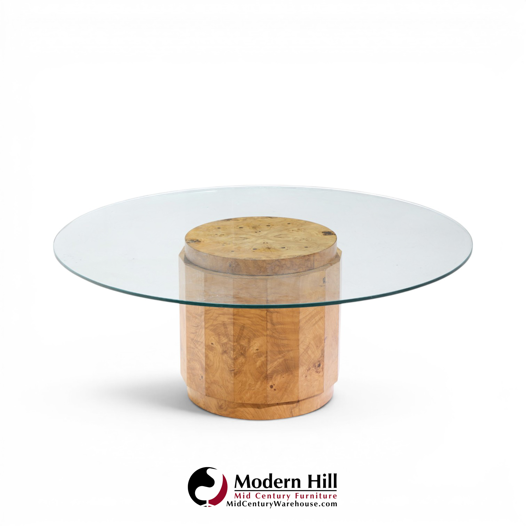 edward wormley for dunbar mid century burlwood pedestal drum coffee table