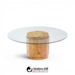 edward wormley for dunbar mid century burlwood pedestal drum coffee table