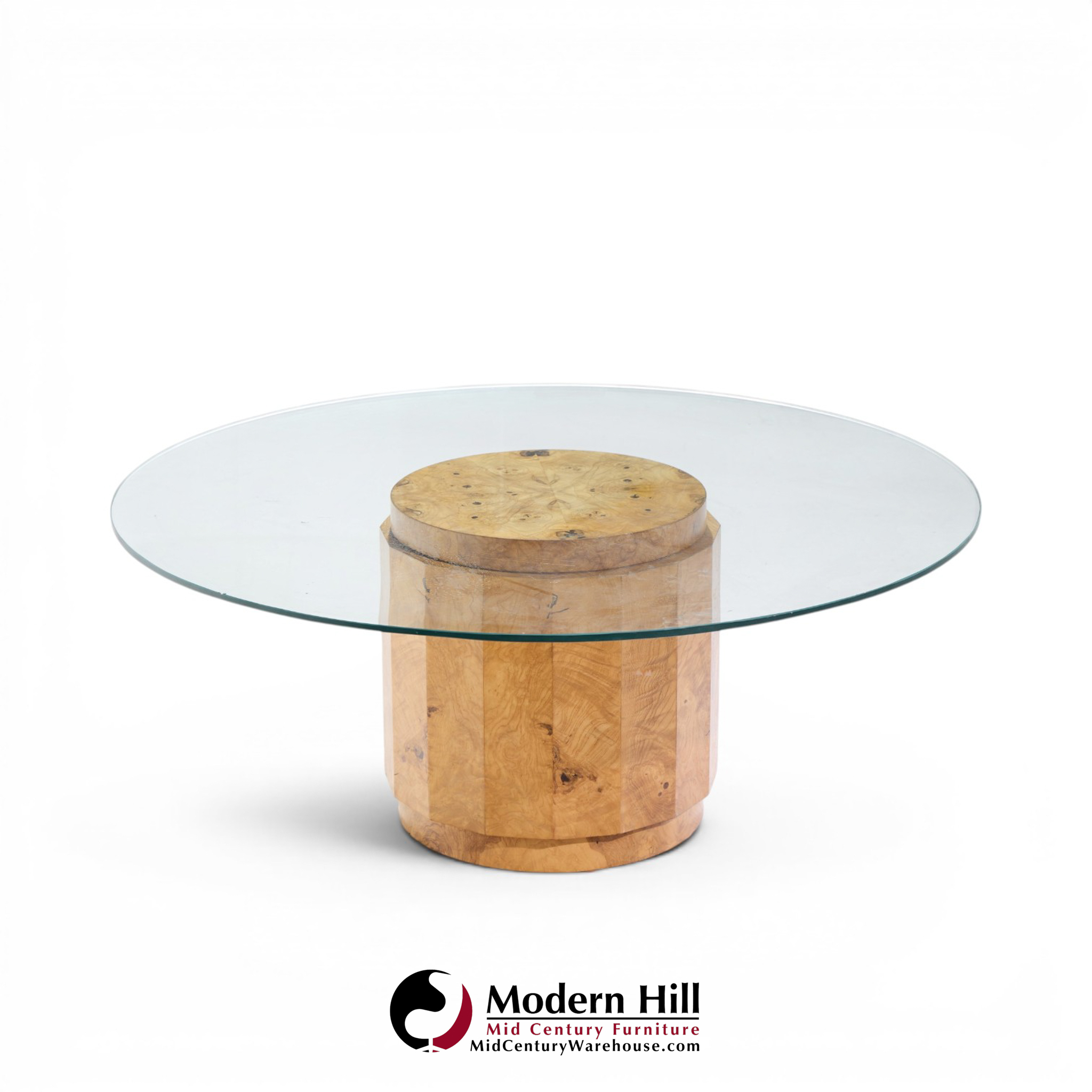 edward wormley for dunbar mid century burlwood pedestal drum coffee table
