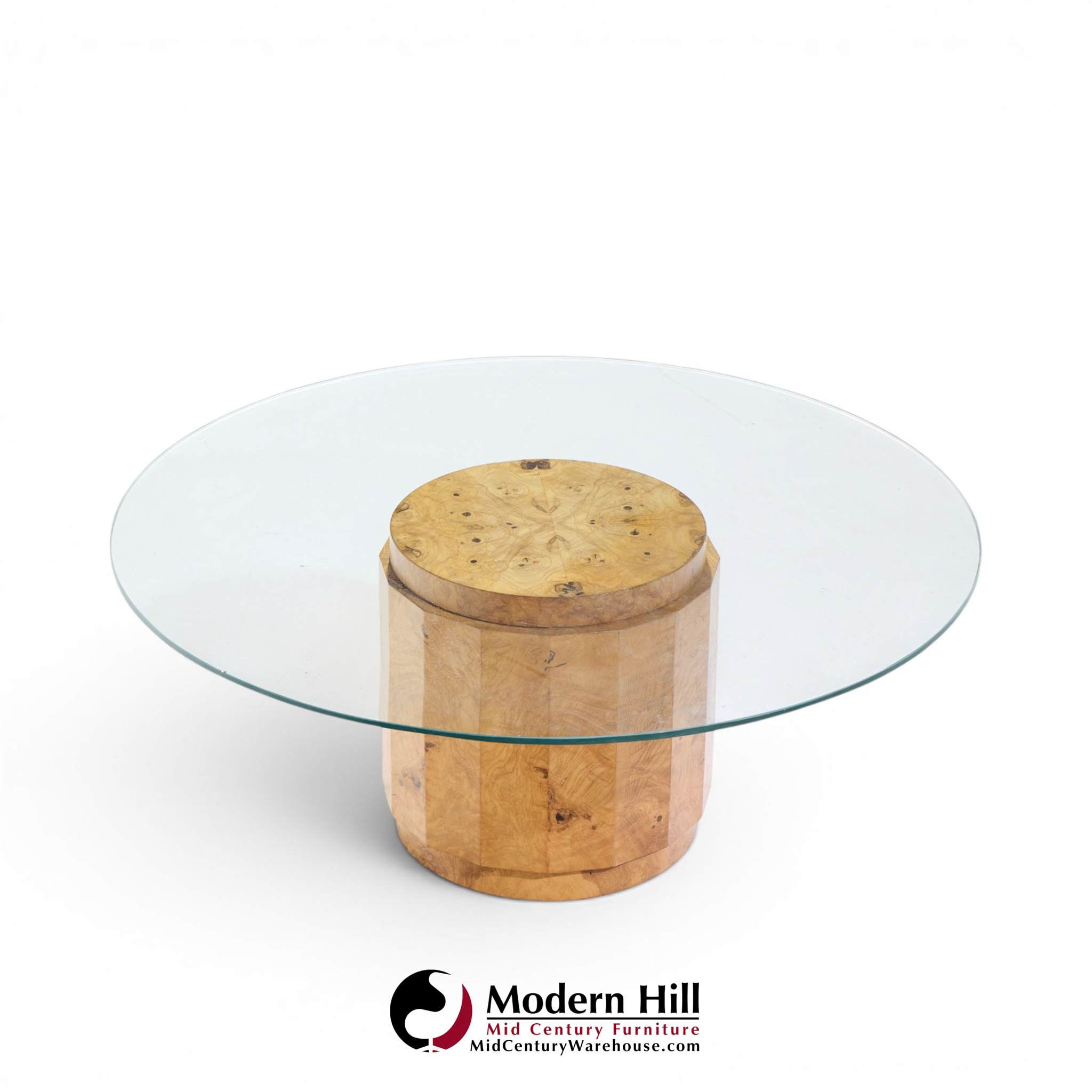 edward wormley for dunbar mid century burlwood pedestal drum coffee table