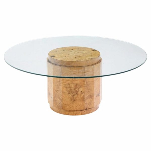 edward wormley for dunbar mid century burlwood pedestal drum coffee table