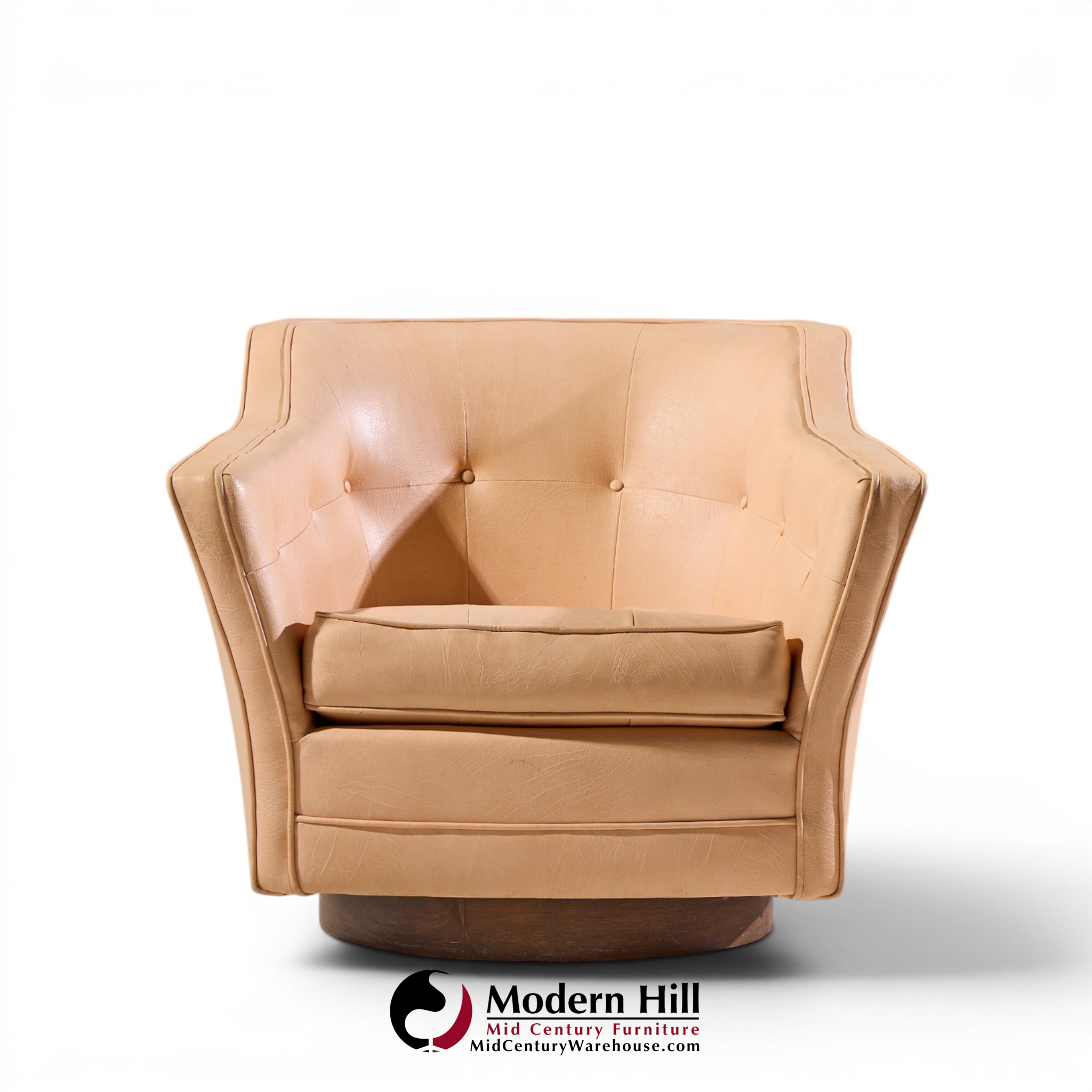 edward wormley for dunbar style mid century walnut swivel lounge chairs - pair