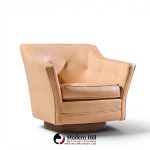 edward wormley for dunbar style mid century walnut swivel lounge chairs - pair