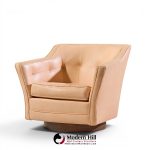 edward wormley for dunbar style mid century walnut swivel lounge chairs - pair