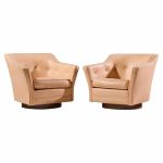 edward wormley for dunbar style mid century walnut swivel lounge chairs - pair