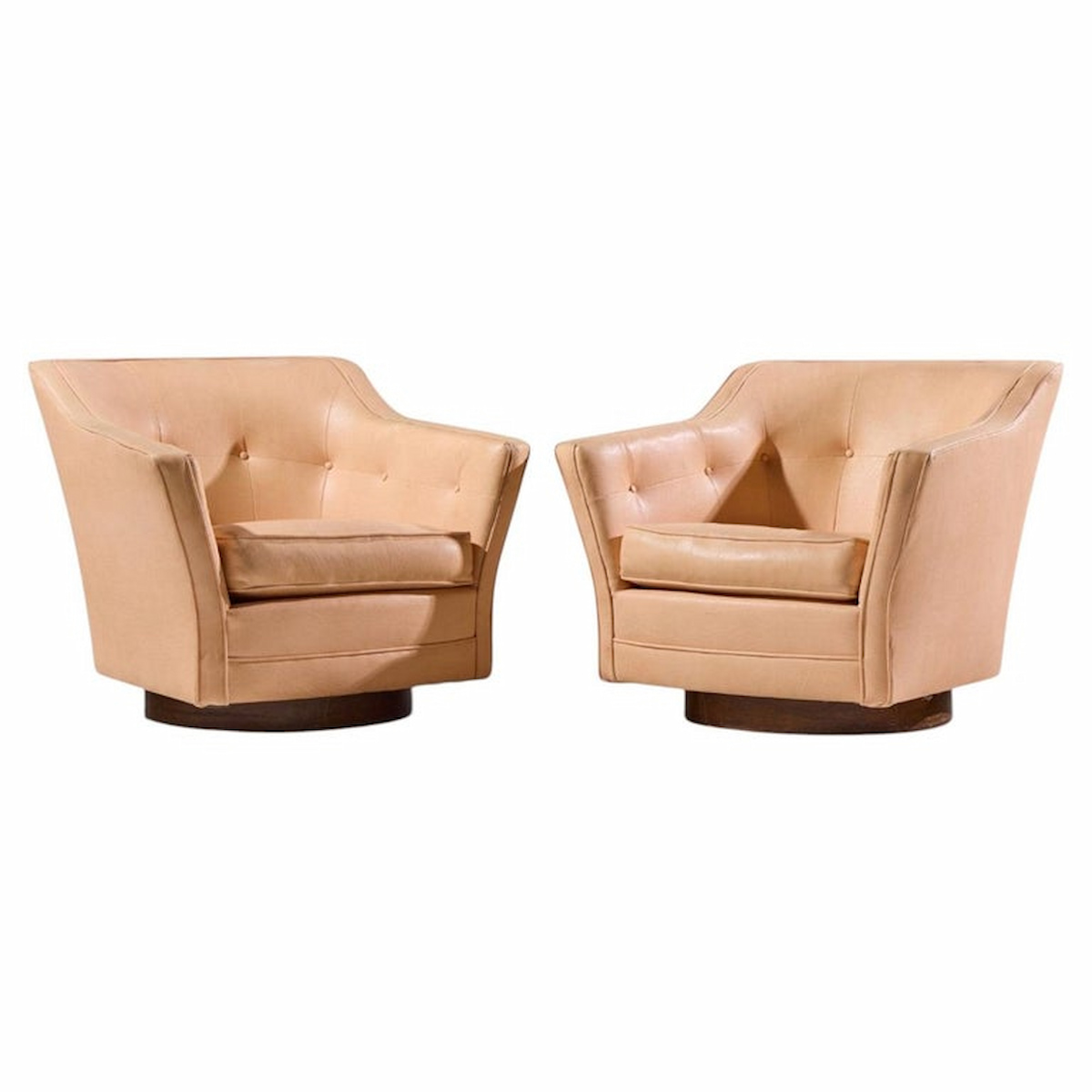 edward wormley for dunbar style mid century walnut swivel lounge chairs - pair