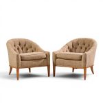 erwin lambeth style mid century walnut lounge chairs - pair