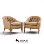 erwin lambeth style mid century walnut lounge chairs - pair