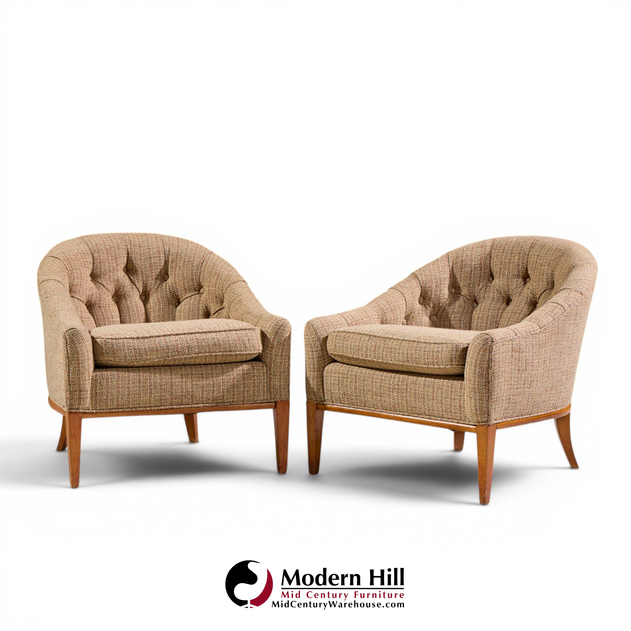 erwin lambeth style mid century walnut lounge chairs - pair
