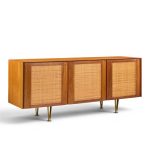 gio ponti for singer & sons model 2184 mid century walnut, cane and brass credenza