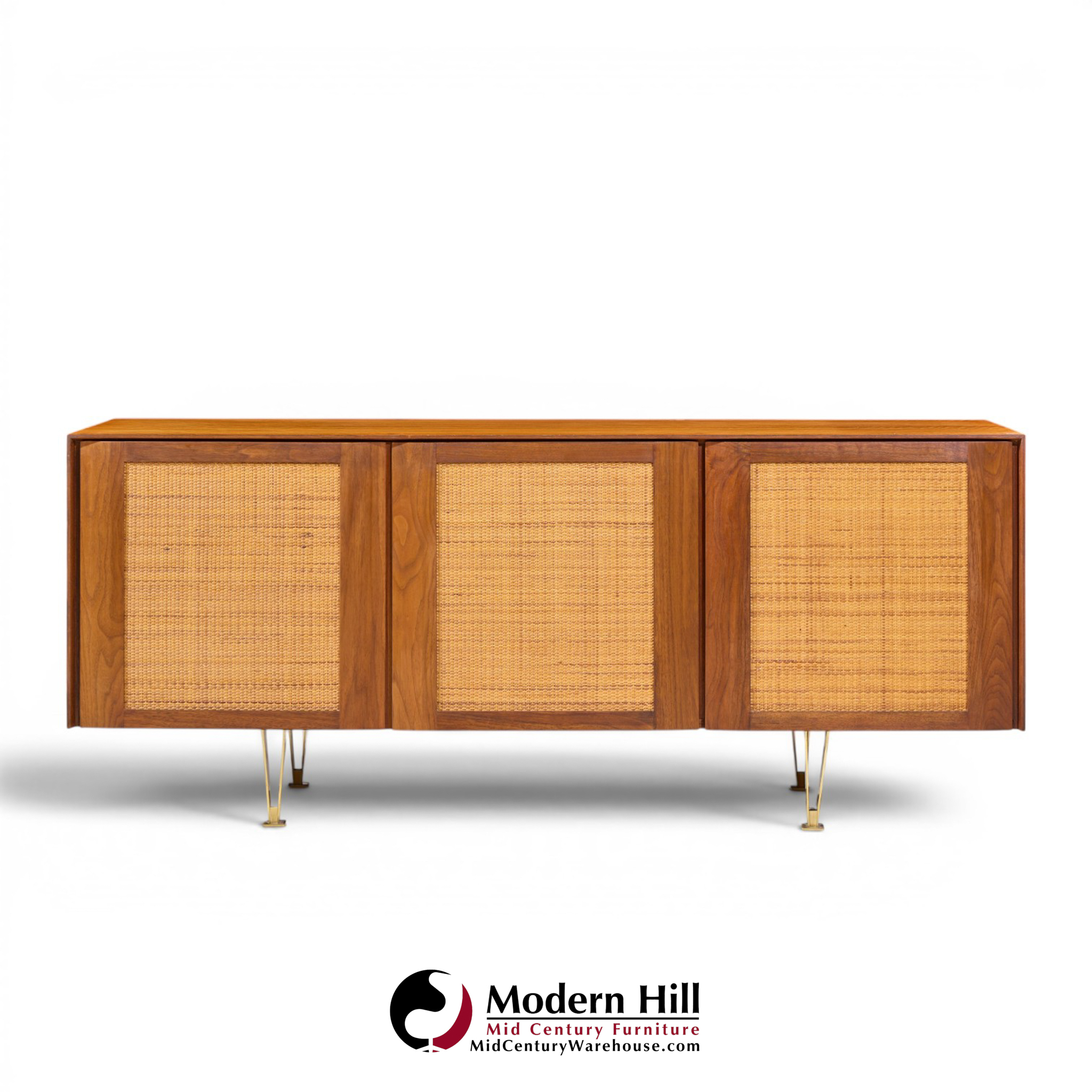 gio ponti for singer & sons model 2184 mid century walnut, cane and brass credenza