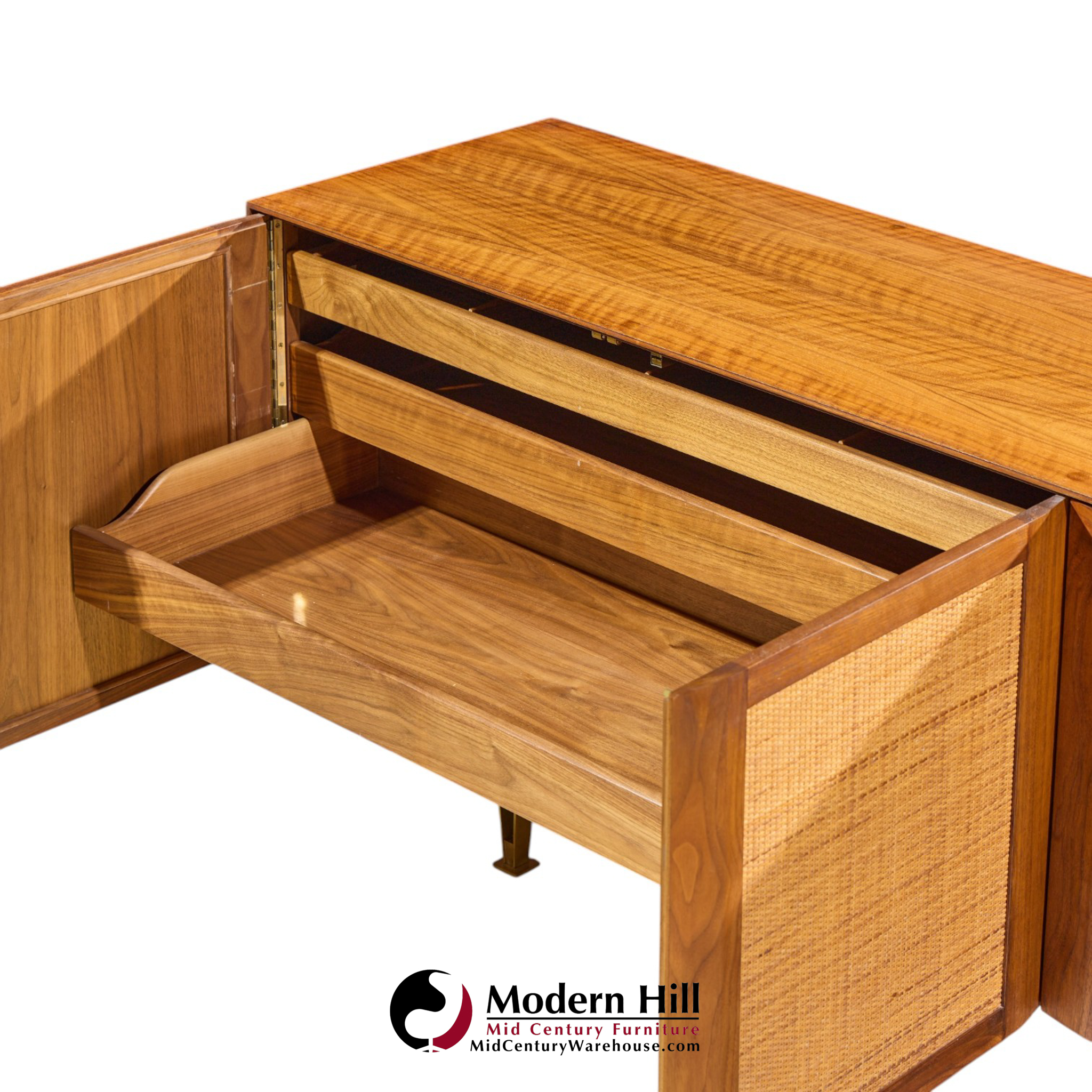 gio ponti for singer & sons model 2184 mid century walnut, cane and brass credenza