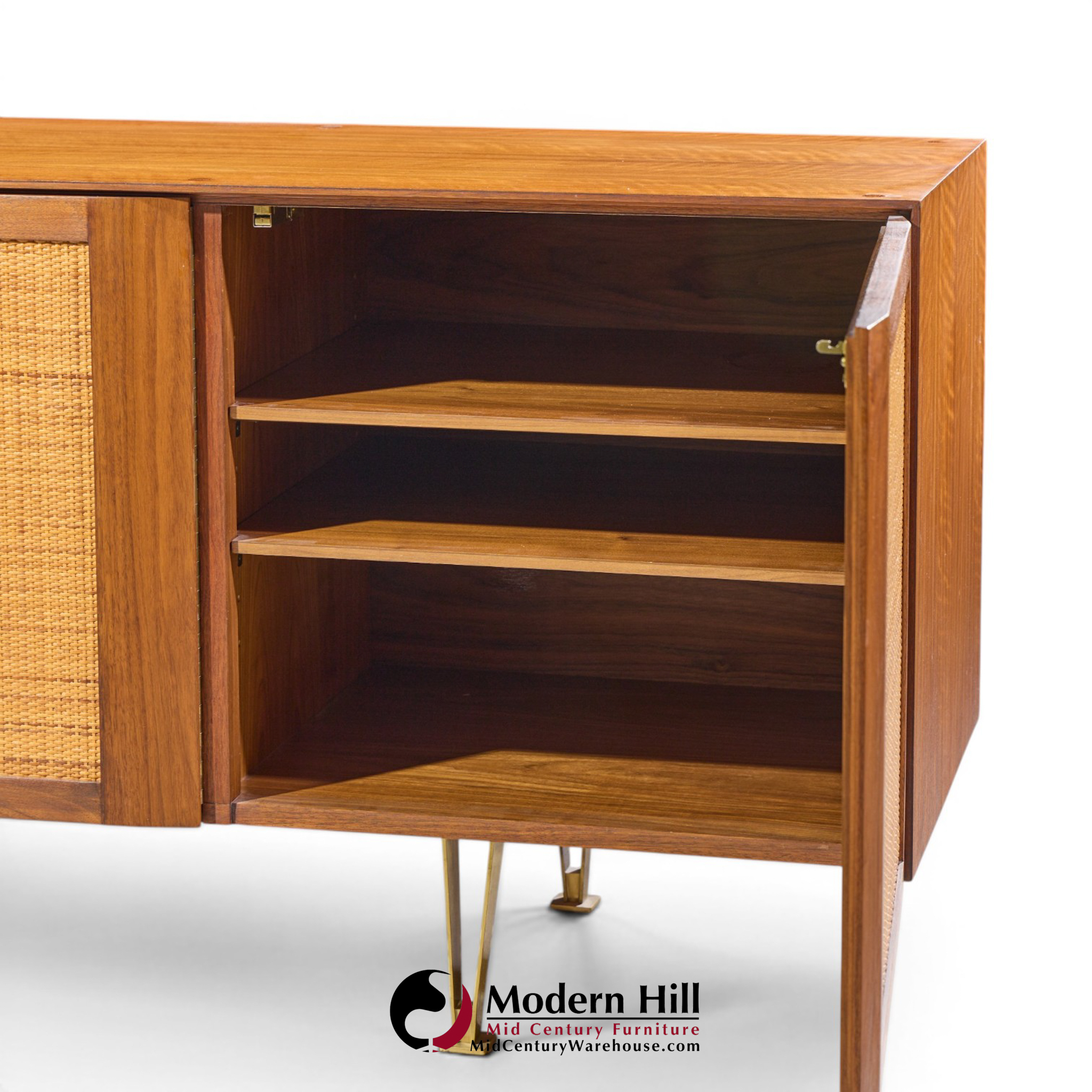 gio ponti for singer & sons model 2184 mid century walnut, cane and brass credenza