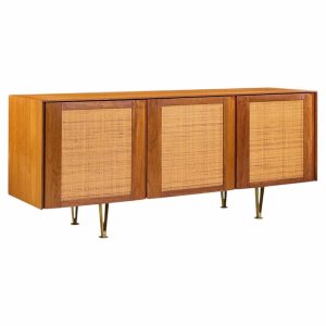 gio ponti for singer & sons model 2184 mid century walnut, cane and brass credenza