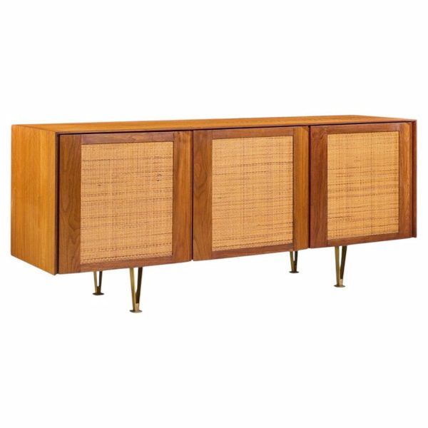 gio ponti for singer & sons model 2184 mid century walnut, cane and brass credenza