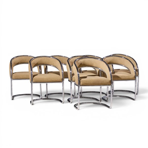 giotto stoppino style mid century chrome dining chairs - set of 8