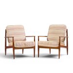 grete jalk for france and sons mid century danish teak lounge chairs - pair