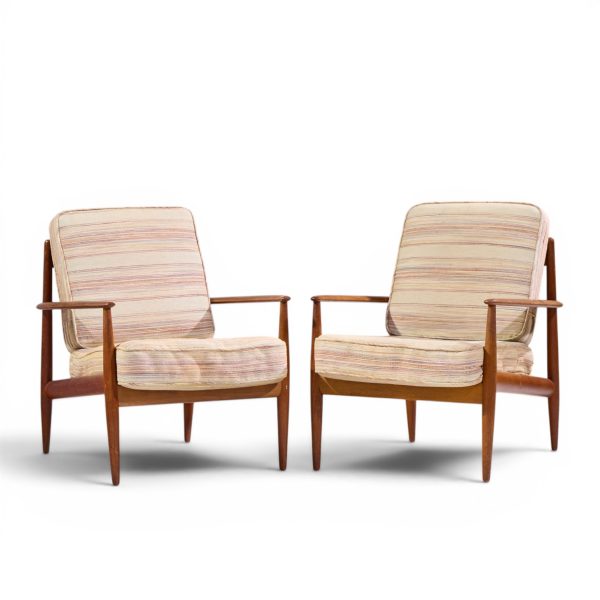 grete jalk for france and sons mid century danish teak lounge chairs - pair