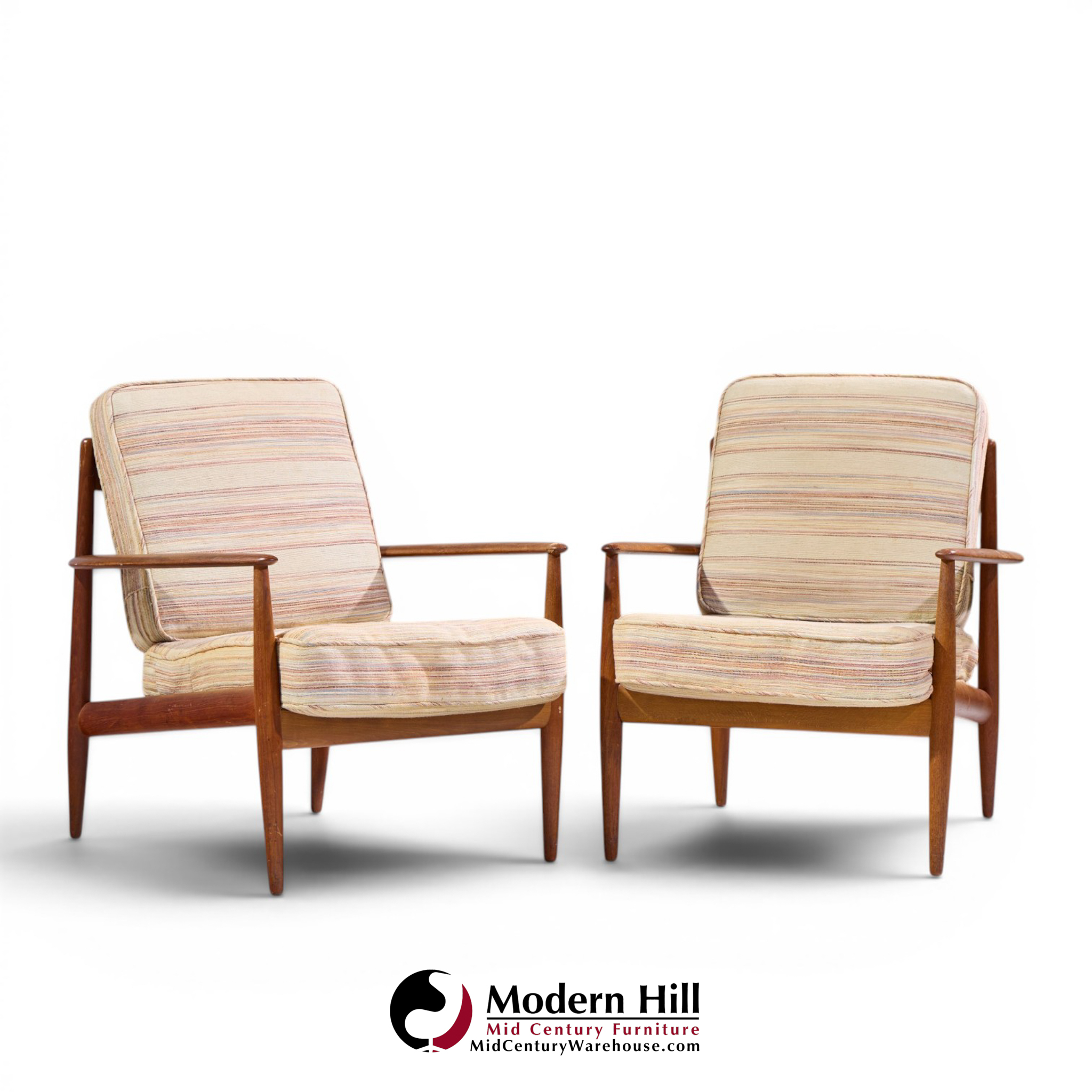 grete jalk for france and sons mid century danish teak lounge chairs - pair