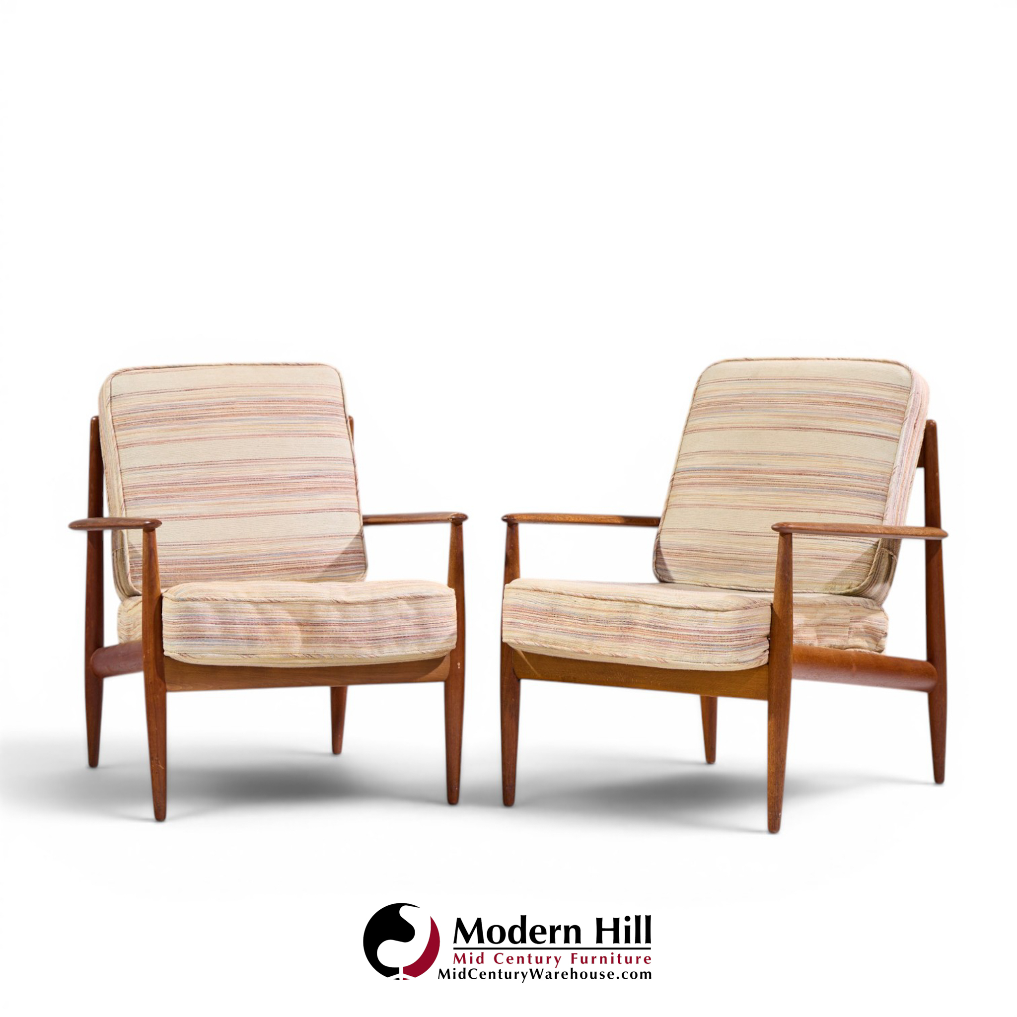 grete jalk for france and sons mid century danish teak lounge chairs - pair