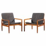 hans olsen for juul kristensen model 519 mid century danish teak and cane chairs - pair