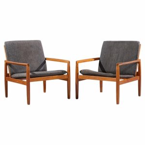 hans olsen for juul kristensen model 519 mid century danish teak and cane chairs - pair