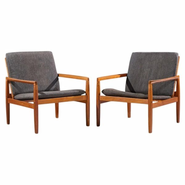 hans olsen for juul kristensen model 519 mid century danish teak and cane chairs - pair